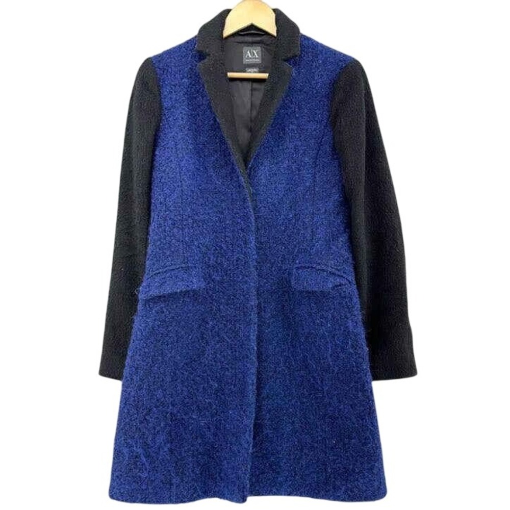 Armani Exchange A/X Wool Alpaca Mohair Colorblock Coat Blue Black SZ S/P Rich
